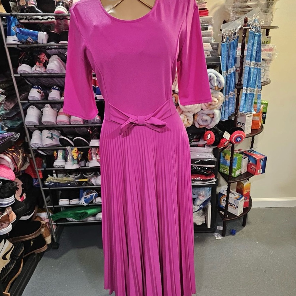 Elegant Long Sleeve Fuchsia Dress